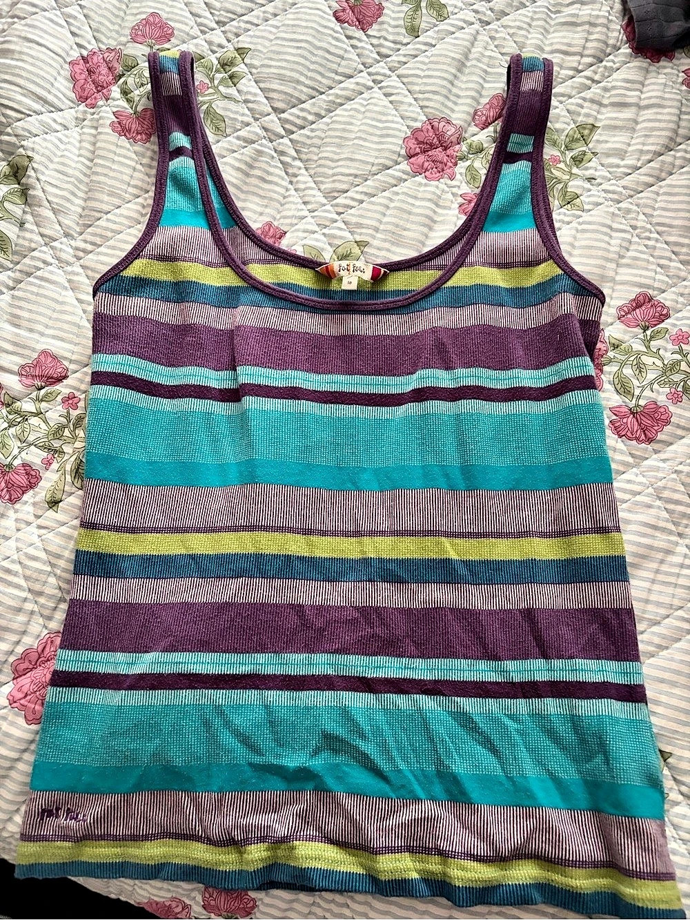Fat Face Striped Tank Top in Turquoise & Purple Size 10